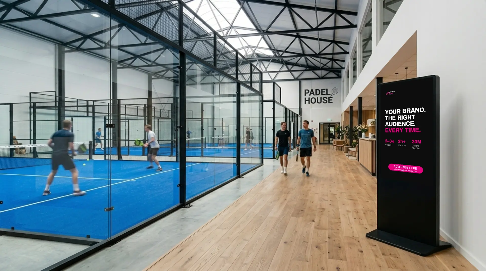 Universal Active display in the lobby of a padel club