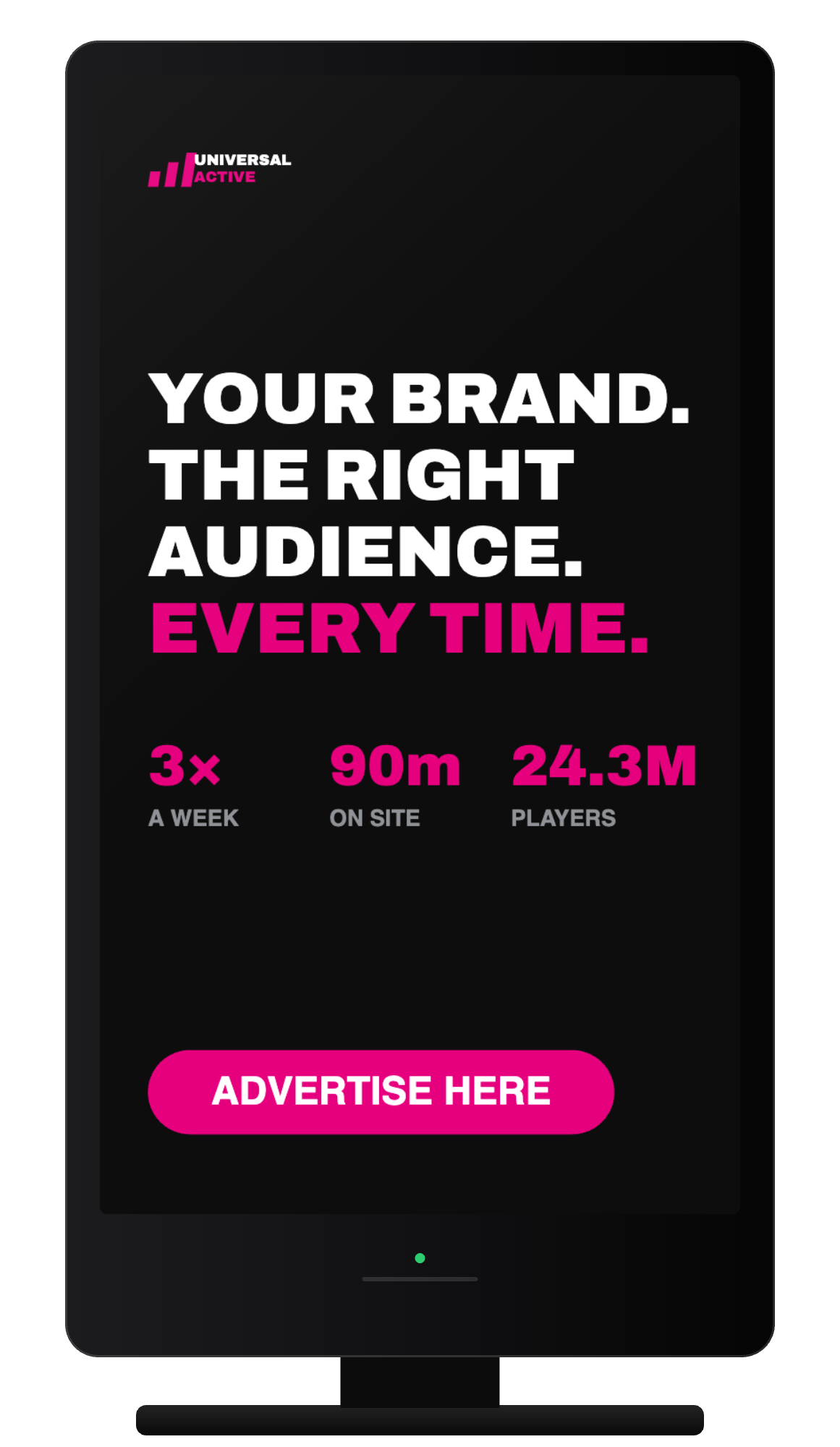 Universal Active digital display totem showing an advertiser creative